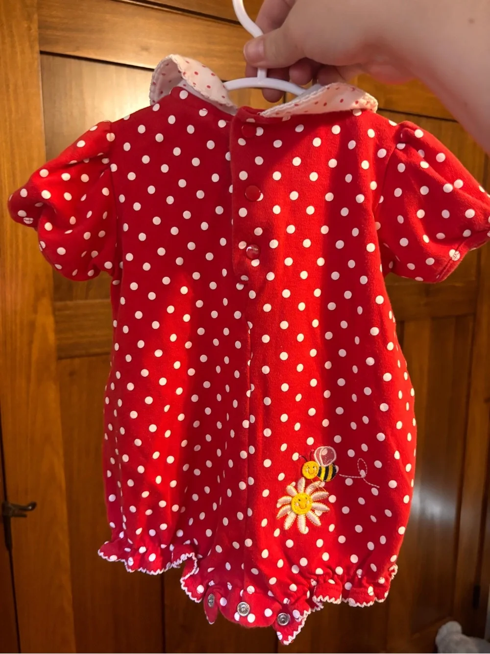 Vintage Baby One Step Girls Bubble Romper 6-9 Months Red Polka Dot Bee Daisy Pet